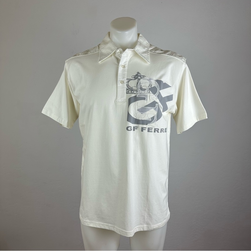 NWT Gianfranco Ferre Oversized-Logo Mixed Media Polo